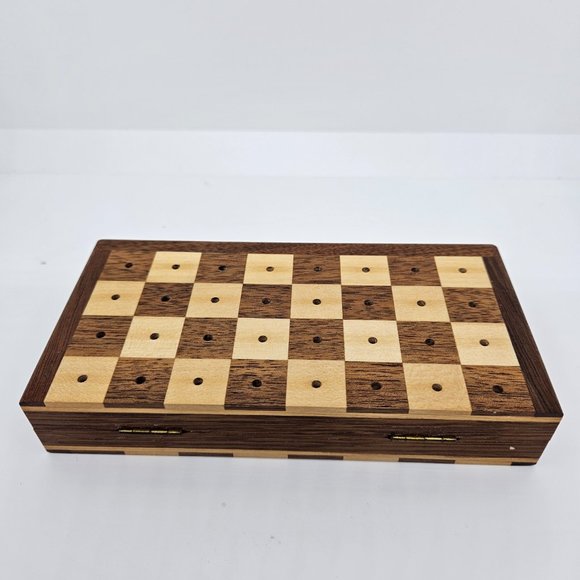Vintage Wooden Travel Folding Case Mini Chess Set - Picture 10 of 10